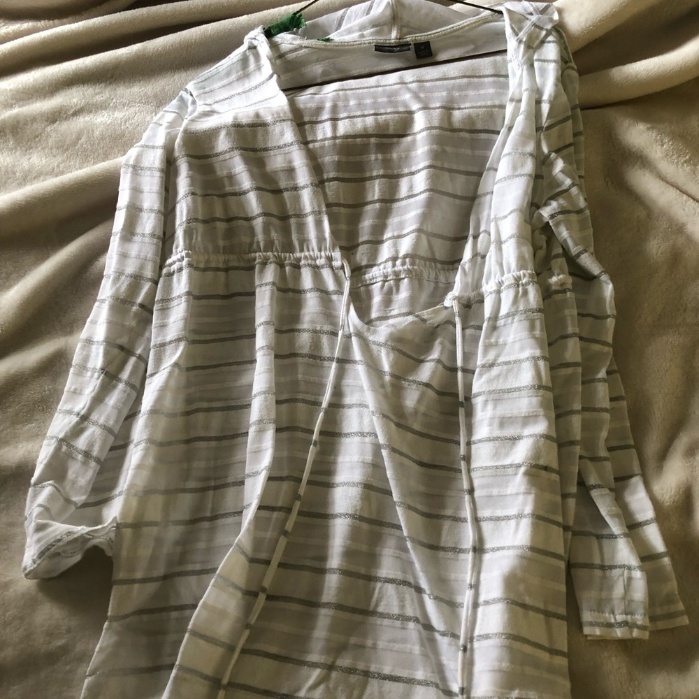 White and silver bathing suit cover up